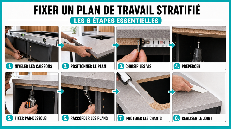 Comment fixer un plan de travail stratifié pour sa cuisine ?