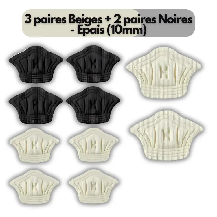 HeelFit : Coussinets de talon adhésifs 3 paires Beiges + 2 paires Noires - Épais (10mm)