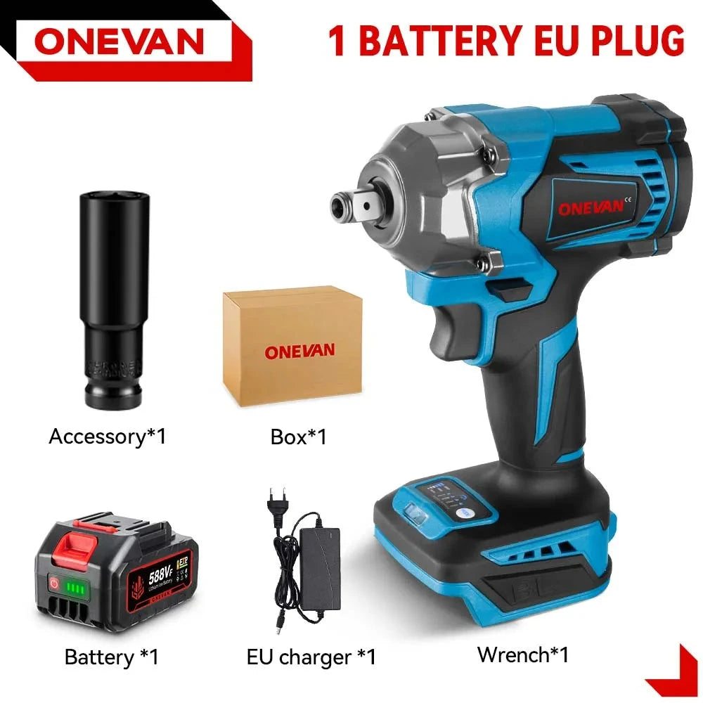 ONEVAN Clé À Chocs Brushless Couple 1200 Nm Emmanchement 1 2 Pour Makita 18V Belgique 1 Batterie chargeur EU