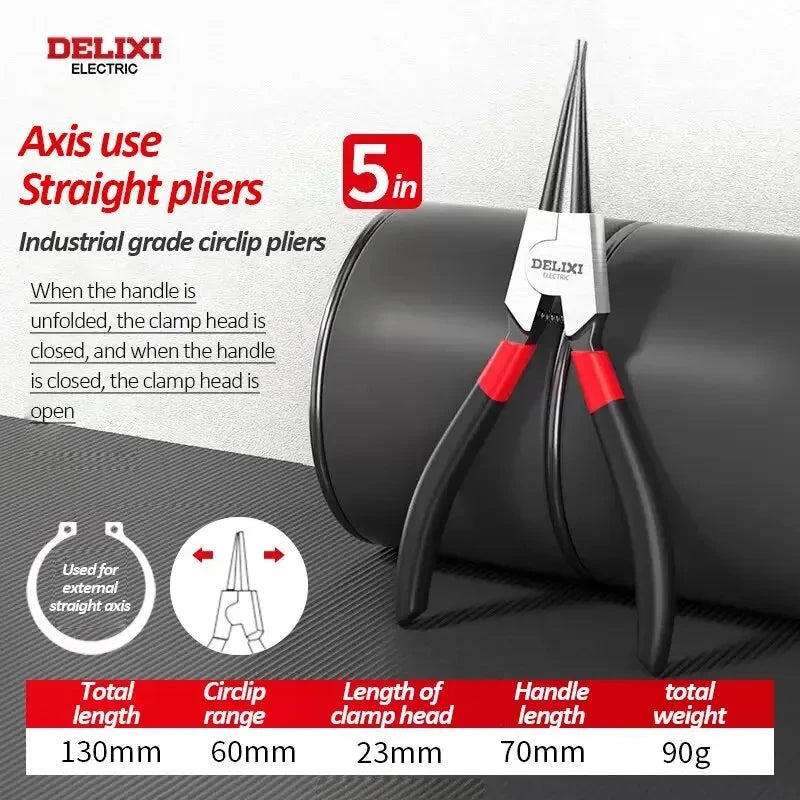 Delixi Pince À Circlips 5 Pouces Précision, Pose Et Retrait Interne Externe DHGS705WL