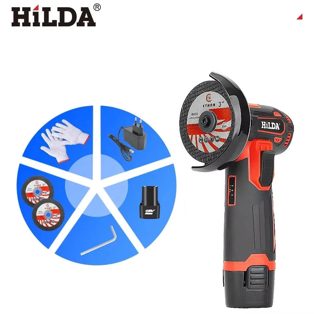 HiLDA Mini Meuleuse D’Angle 12V 3 Pouces Lithium Coupe Précise Disque 16 mm AB300