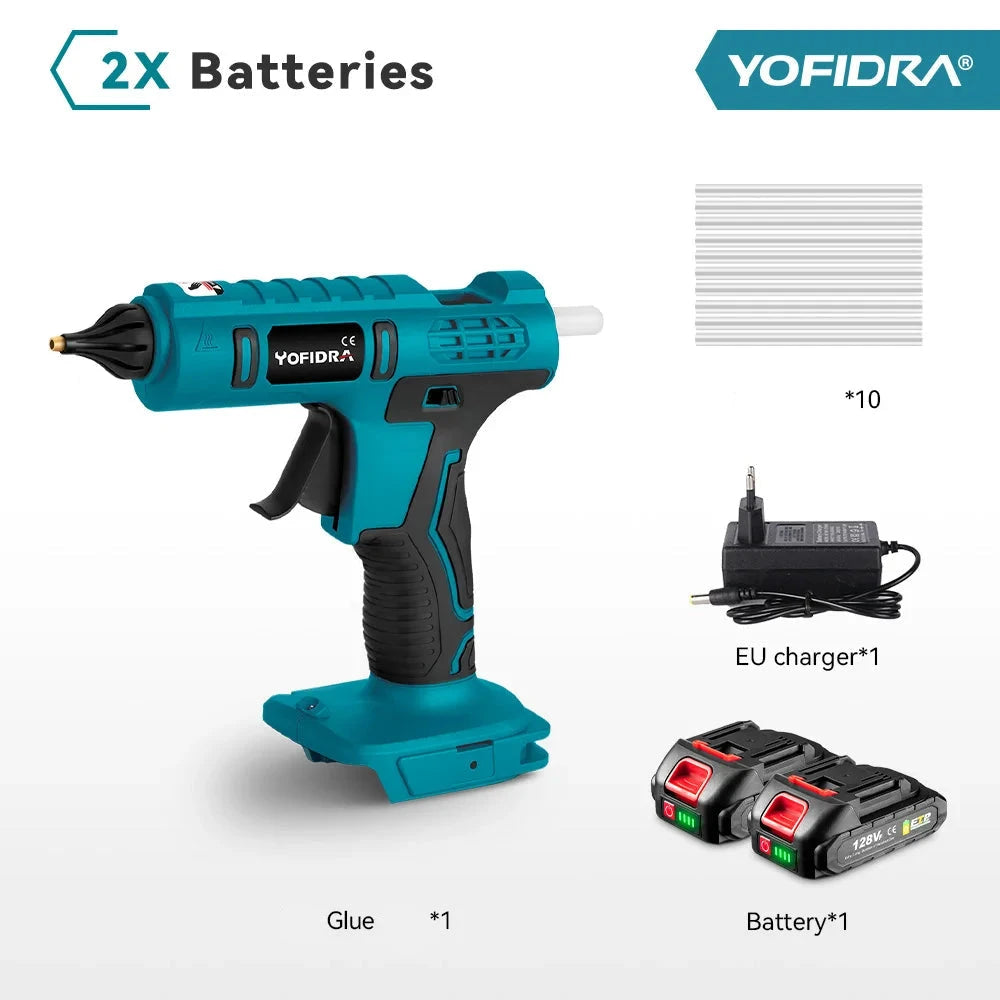 Pistolet à colle 100 W chauffe 2 min compatible batteries Makita 18 V — Yofidra 2 batteries Prise EU Allemagne EU