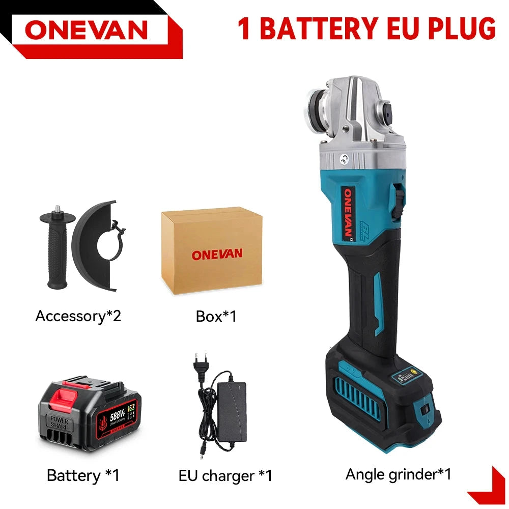 ONEVAN Meuleuse d’Angle 125 mm Brushless 3000 W Compatible Makita 18V 1 batterie & 1 chargeur Belgique