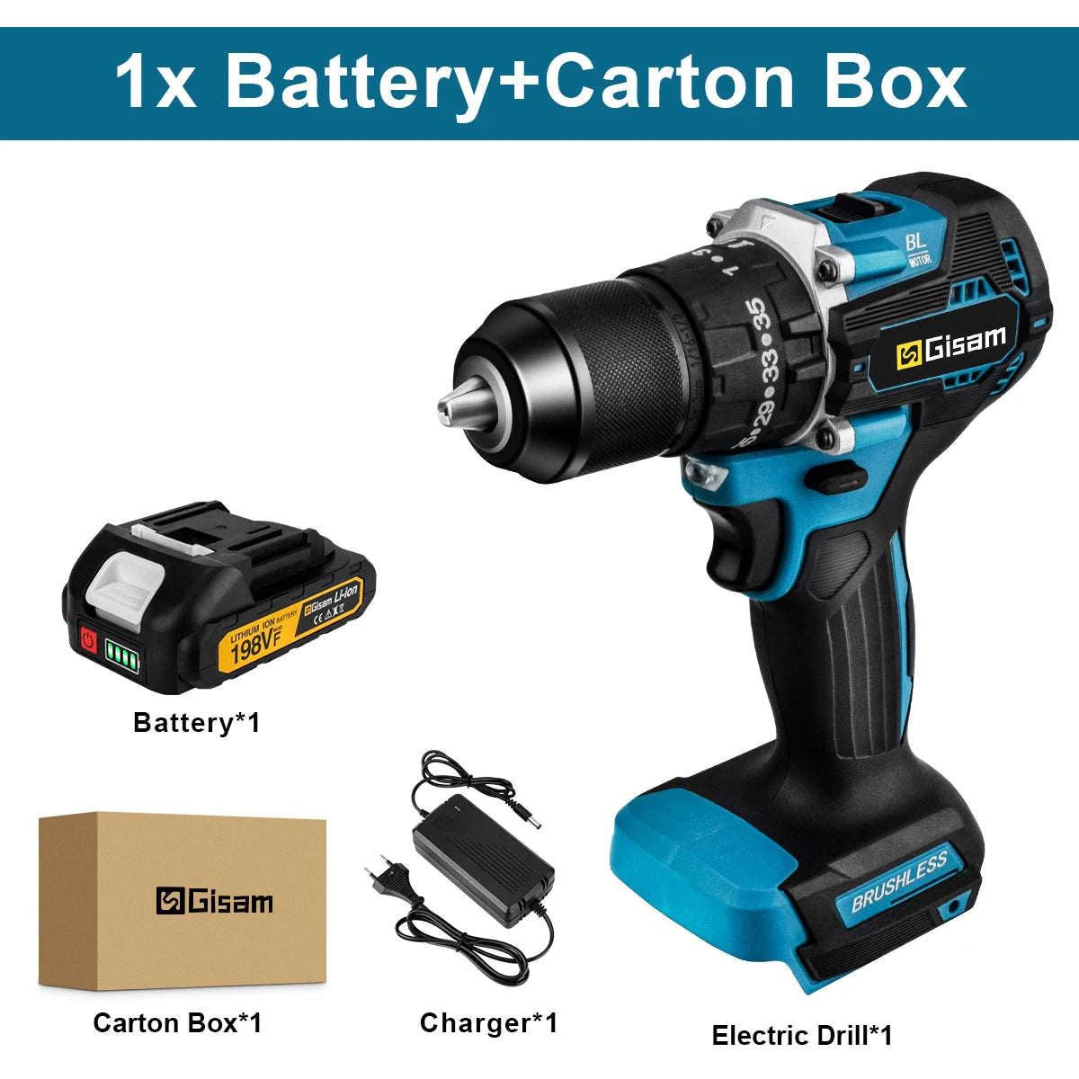 GISAM Perceuse Visseuse À Percussion Brushless 65 Nm 13 Mm Compatible Makita 18V 1 batterie Allemagne
