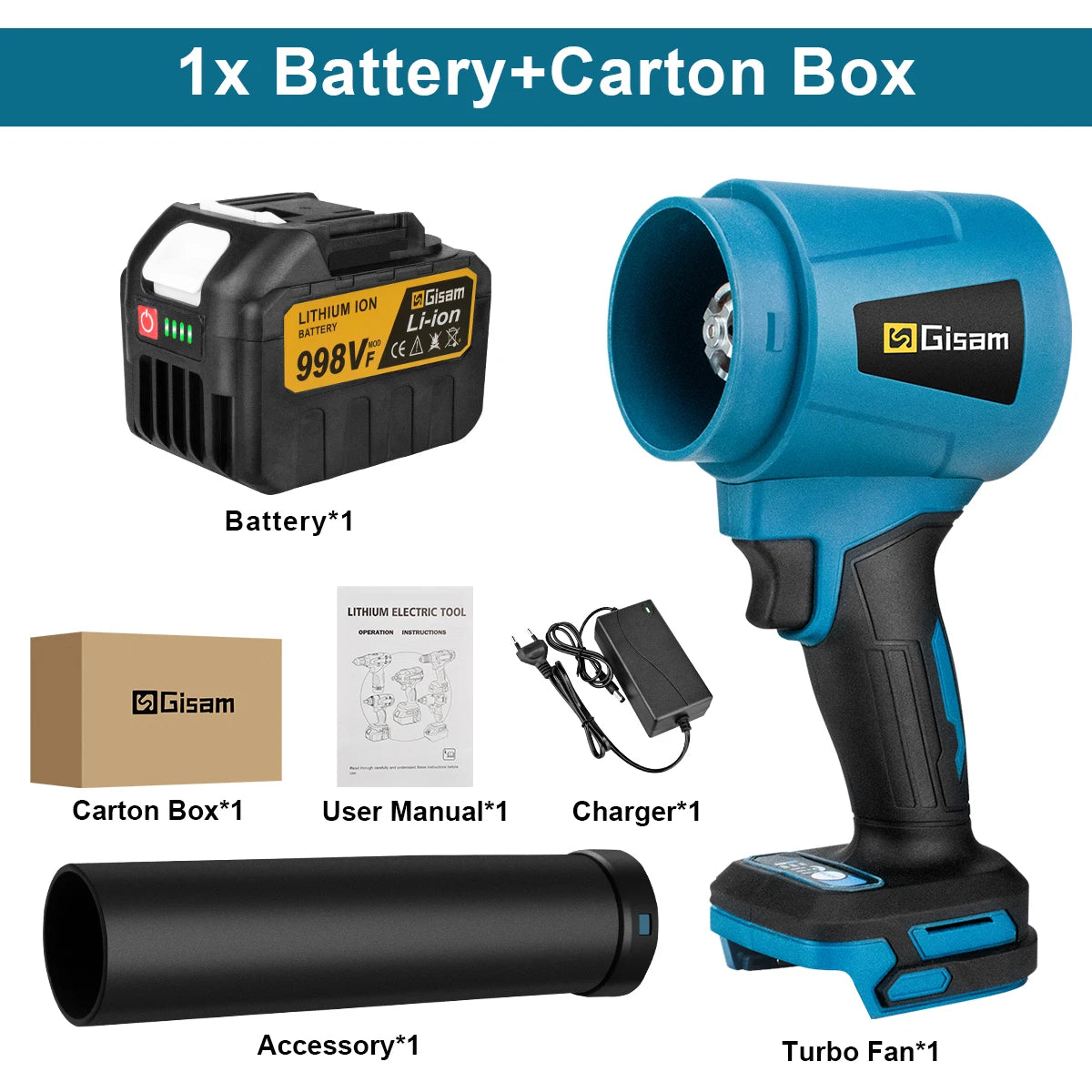 GISAM Souffleur Turbo Sans Balais Électrique, Nettoyage Rapide, Pour Makita 18V 1 Batterie Allemagne