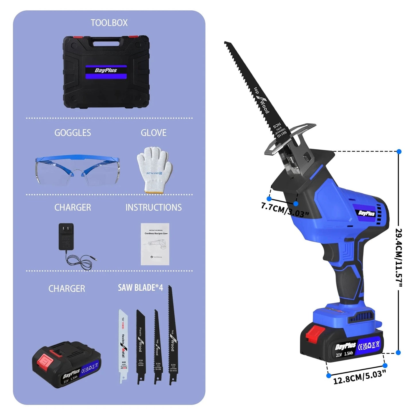 Scie Sabre Brushless 21V Sans Fil Coupe Rapide Bois Métal Vitesse Variable