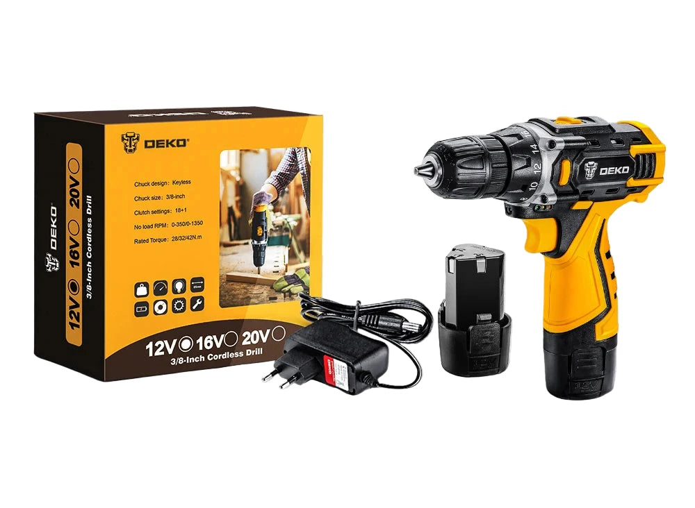DEKO Perceuse Visseuse Sans Fil 12V-20V - Couple 42 Nm - Mandrin 10 mm DKCD12FU-Li pack 2 Espagne