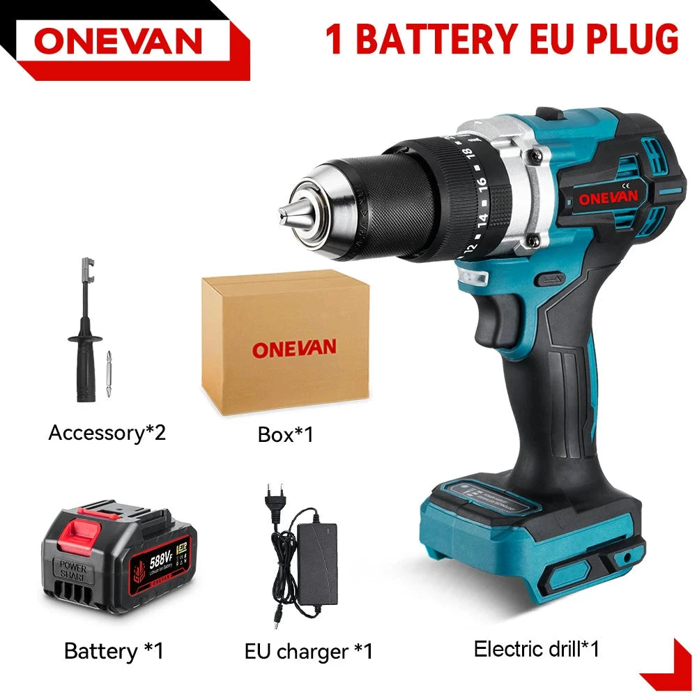 Perceuse à percussion ONEVAN 13MM 650N.M 1 Batterie Chargeur EU A France