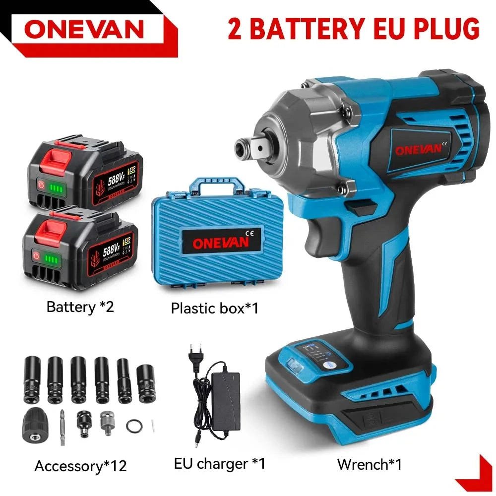ONEVAN Clé À Chocs Brushless 1200 Nm Compatible Makita 18V Carré 1 2 Pays Bas 2 Batteries prise EU ( Box )