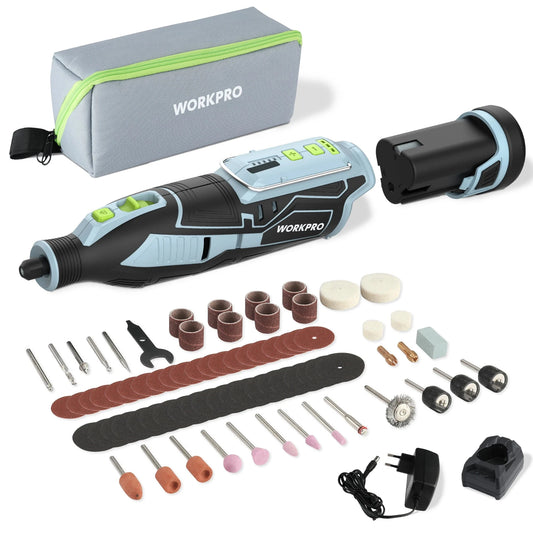 WORKPRO Outil Rotatif Sans Fil 12V Contrôle Précis 5 Vitesses, 114 Accessoires 114pcs