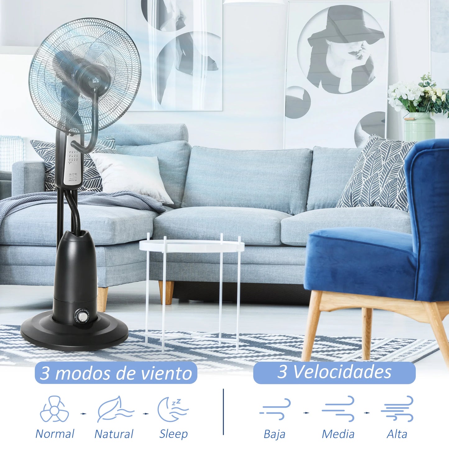 Ventilateur Nébuliseur Oscillant 3 Vitesses Avec Télécommande 90W
