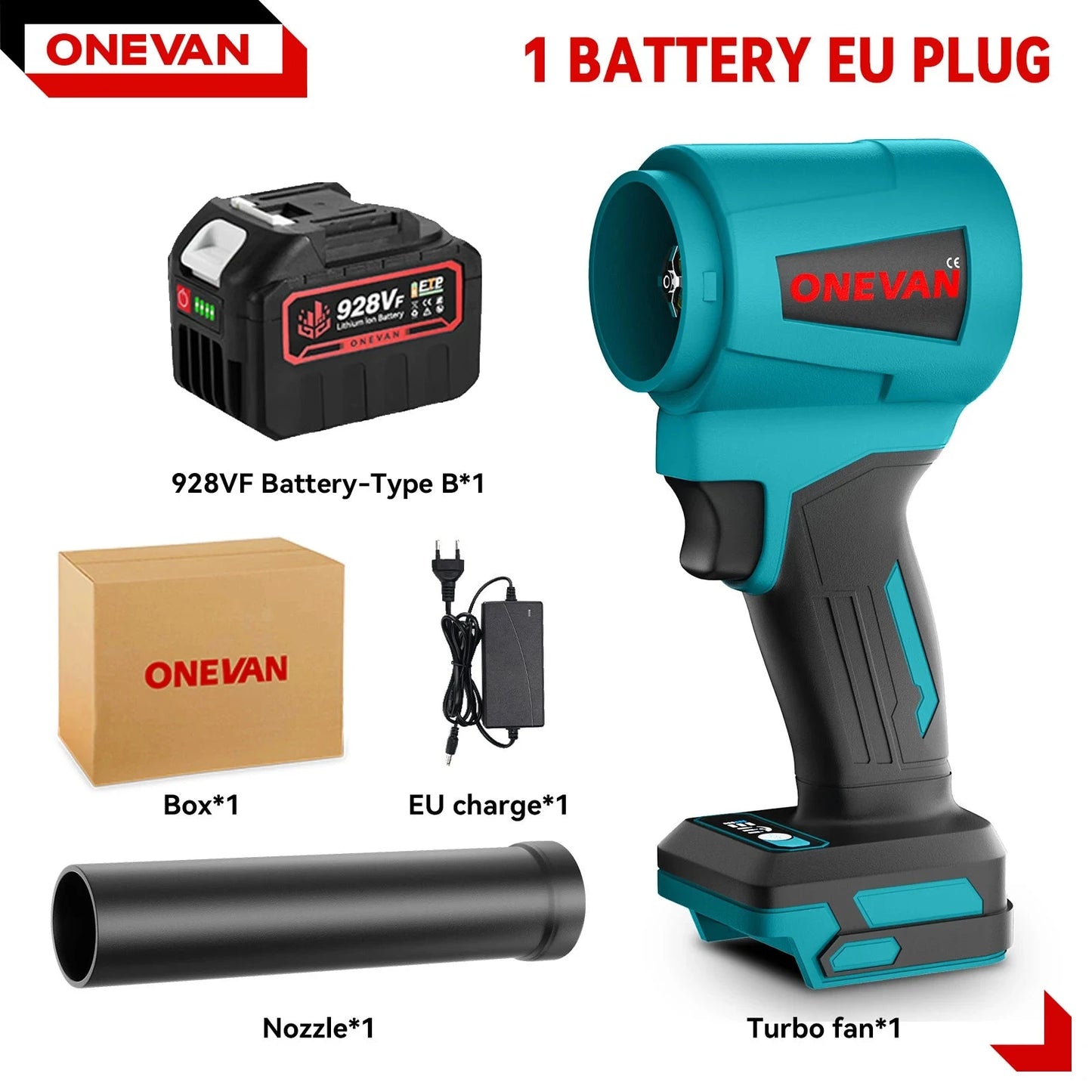 ONEVAN Souffleur Turbo 4000W Nettoyage Rapide Brushless Makita 18V Pays Bas 1 Batterie 1 Chargeur-B