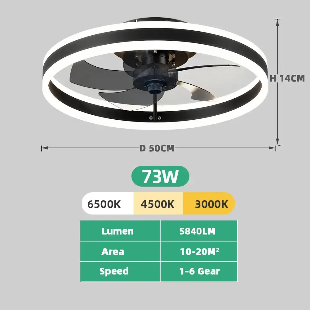 Ventilateur De Plafond Silencieux Télécommande Et LED 6 Vitesses Noir Pologne