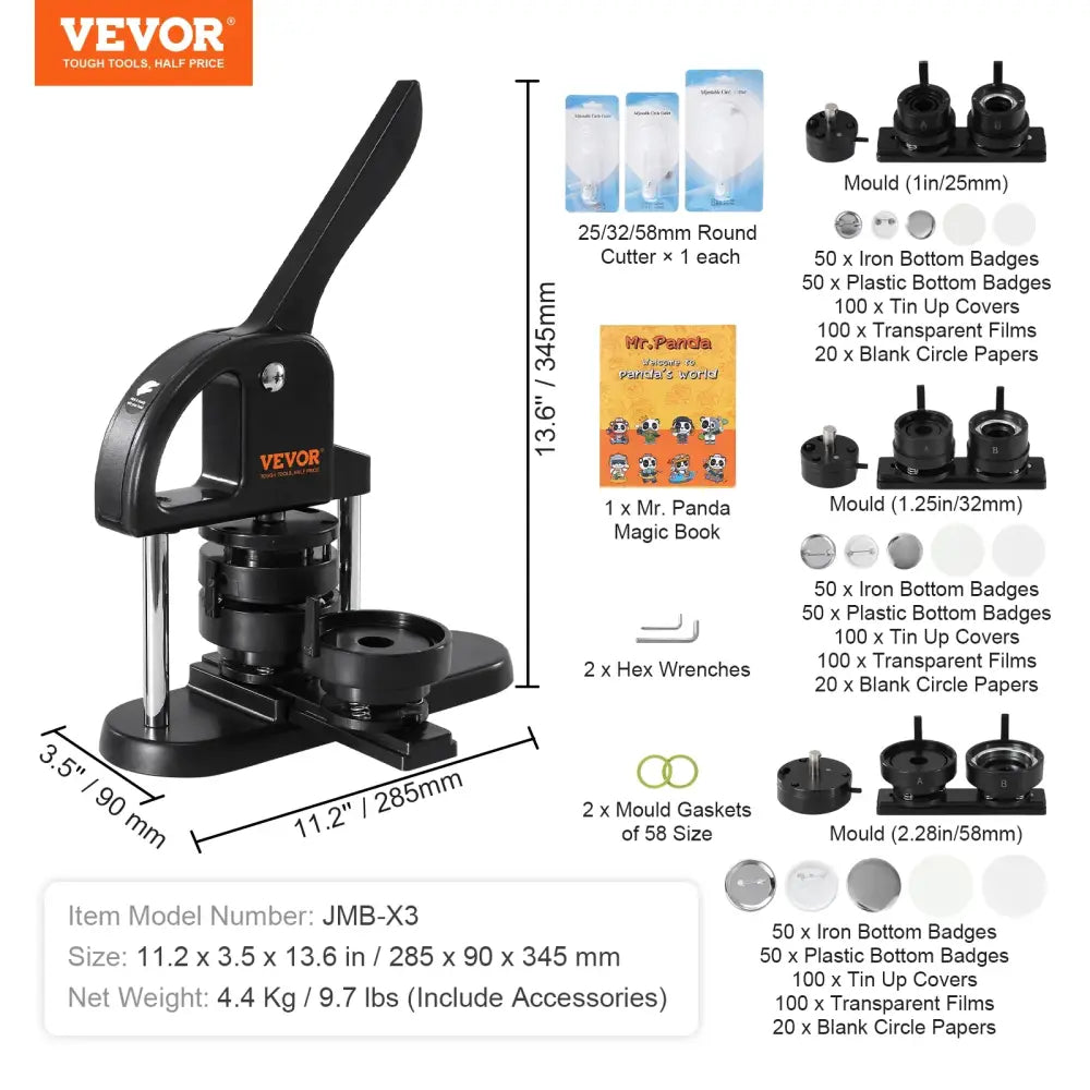VEVOR Machine à Boutons 25 32 58 Broches Presse Ergonomique Kit Complet JMB-X3 300 Buttons France