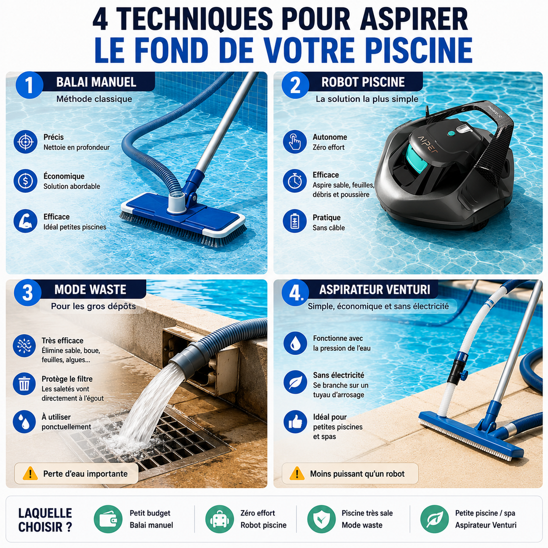 Comment aspirer le fond de ma piscine ? 4 méthodes efficaces