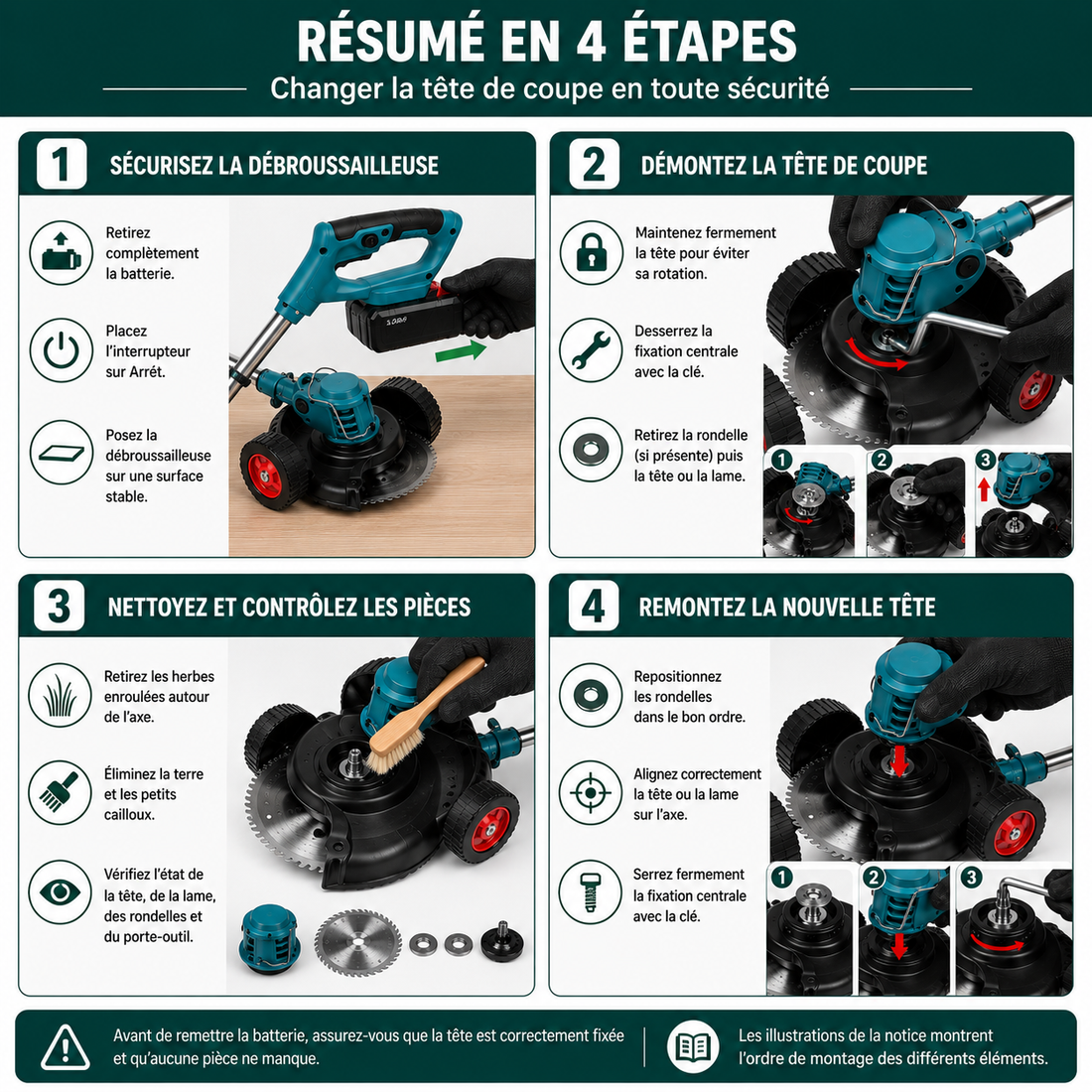 comment démonter une tête de débroussailleuse électrique