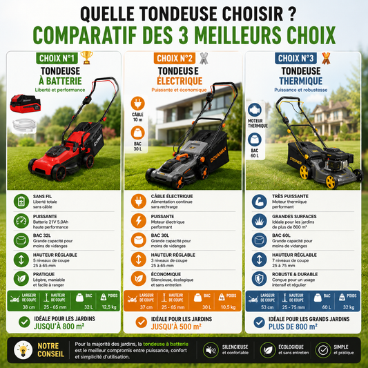 Quelle tondeuse à gazon choisir : électrique, thermique ou à batterie ?