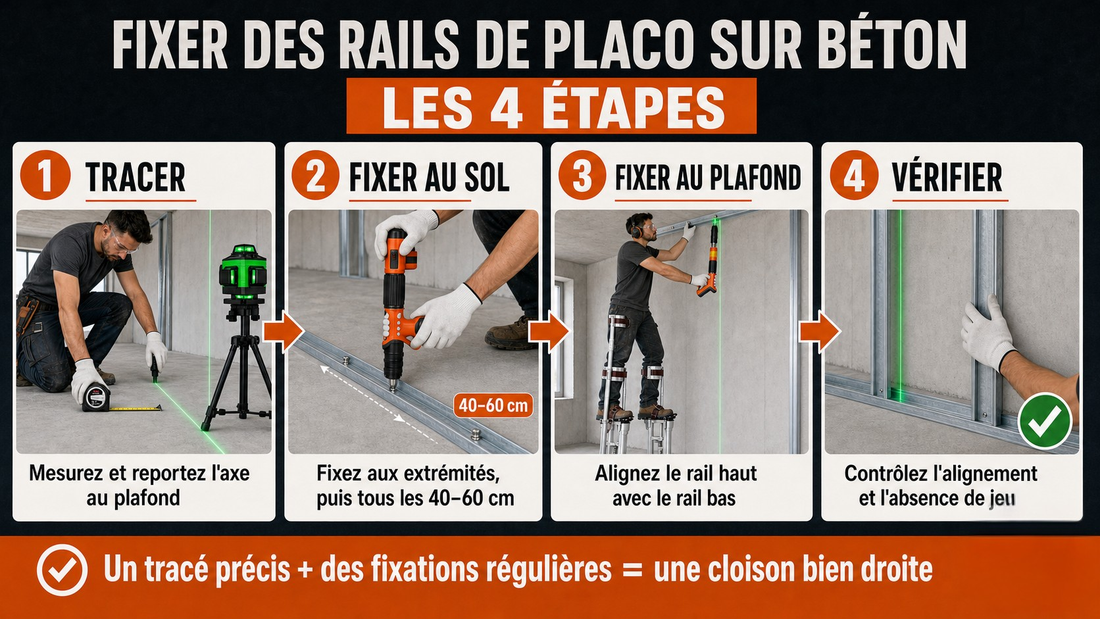Comment aligner les rails placo au sol et au plafond ?
