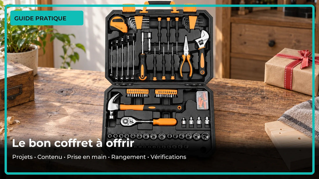 Coffret DEKO ouvert montrant un ensemble d’outils organisé pour les travaux domestiques