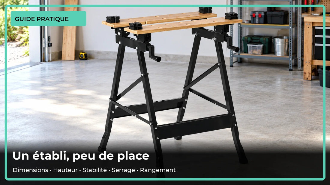 Établi de serrage compact dans un garage avec espace libre autour