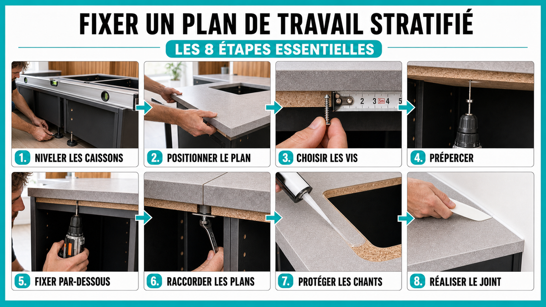 Comment fixer un plan de travail stratifié pour sa cuisine ?