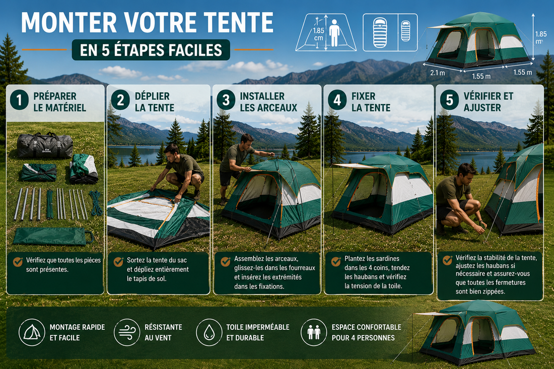 Comment monter une tente 2 à 4 places ?