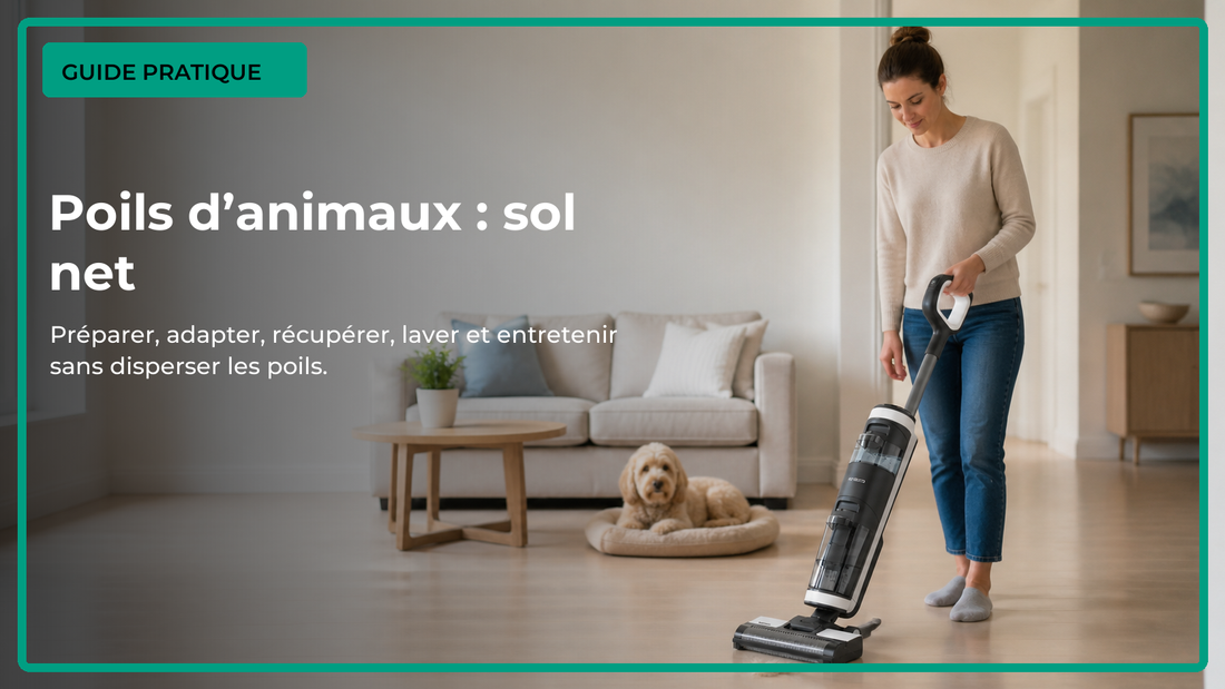 Nettoyage des poils d’animaux sur un sol dur avec un aspirateur laveur sans fil