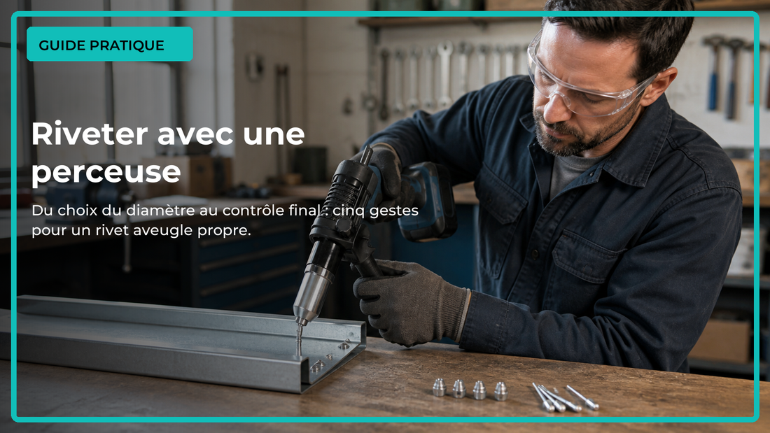 Pose de rivets aveugles sur un profilé métallique avec un adaptateur monté sur perceuse