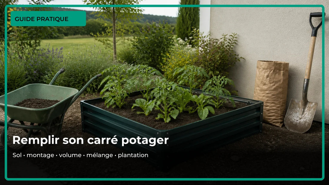 Remplir un carré potager surélevé et préparer les plantations.