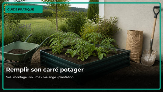 Remplir un carré potager surélevé et préparer les plantations.