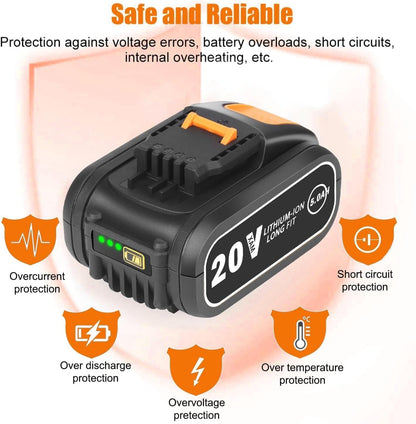Lot De 2 Batteries De Rechange 5,0 Ah Pour Outils Worx 20 V - Compatible Avec WA3553, WA3551, WA3572, WX390, WX176, WX178, WU268, WX166.4, WX372.1, WX800, WG2 59E
