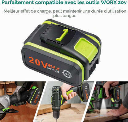 Lot De 2 Batteries De Rechange 20 V 4000 Mah/4.0 Ah Pour Worx 20 V WA3551, WA3551.1, WA3553, WA3553.2, WX372.1, WX80000 WX80000 WX3 WX3 WX80000 WX3 WX3 802 WXS. 678 WX550 WX523 WU531.9 WG894E