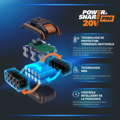Pack 2 Batteries Powershare Pro 20V 4 Ah WA3644.2