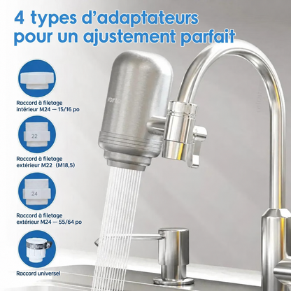 Filtre sur robinet inox – texte en français