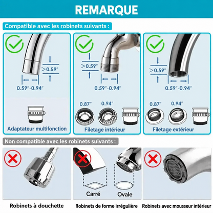 Filtre sur robinet inox – texte en français