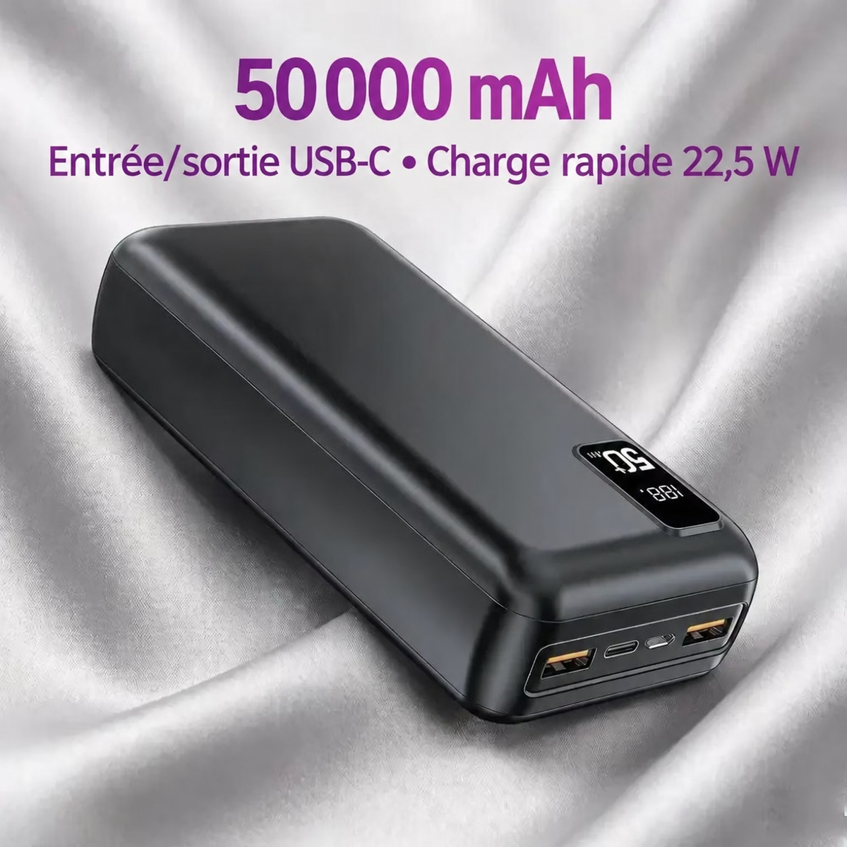Batterie externe 50 000 mAh – texte en français