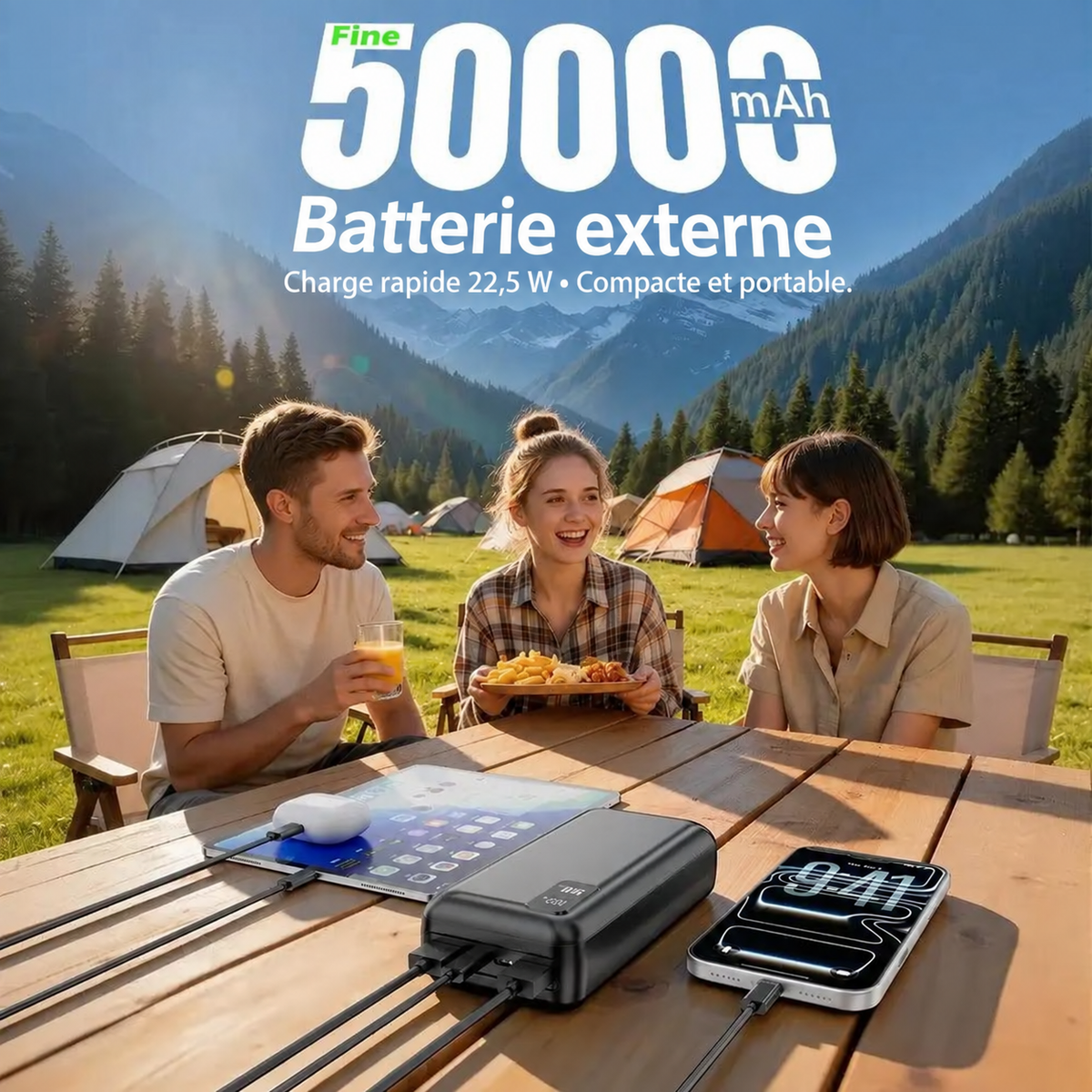 Batterie externe 50 000 mAh – texte en français