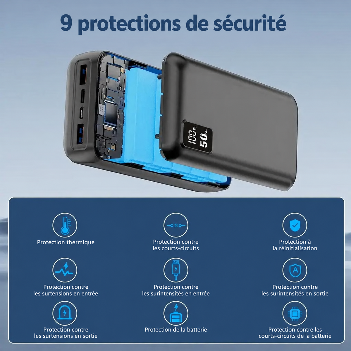 Batterie externe 50 000 mAh – texte en français