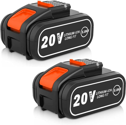 Lot De 2 Batteries De Rechange 5,0 Ah Pour Outils Worx 20 V - Compatible Avec WA3553, WA3551, WA3572, WX390, WX176, WX178, WU268, WX166.4, WX372.1, WX800, WG2 59E