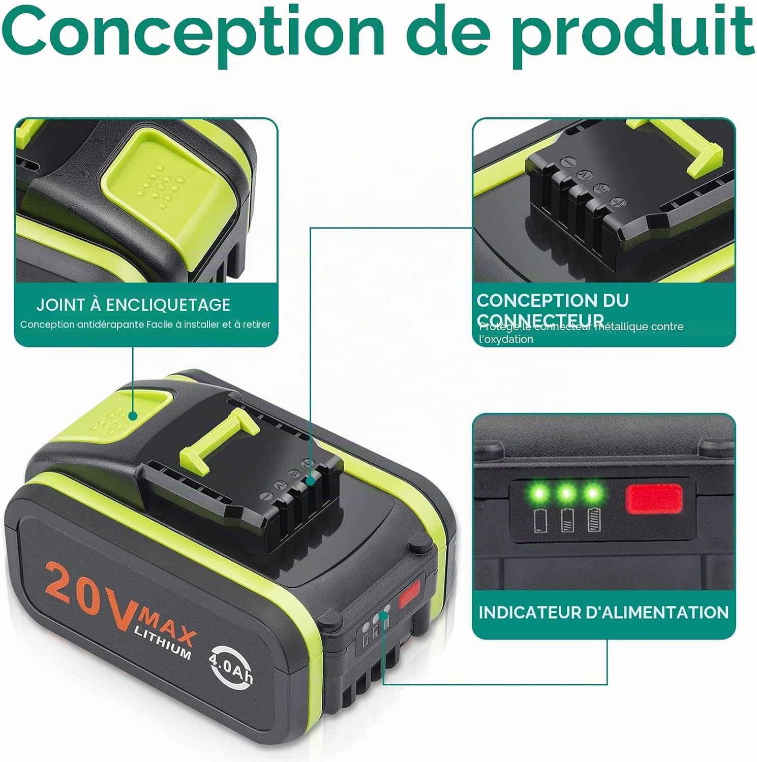 20V 4000Mah/4.0Ah Batterie De Remplacement Pour Worx 20V WA3551, WA3551.1 WA3553 WA3553.2 WA3641 WG629E WG546E WU268 WX166.4 WX372.1 WX800 2 WX67 8 WX550 WX523 WU531.9 WG894E WG629E WG329E