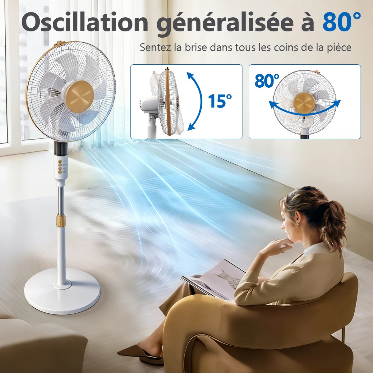 Ventilateurs Sur Pied Intelligents Télécommande, 6 Vitesses Réglables