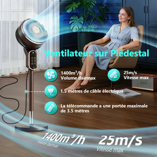 Ventilateur Sur Pied Silencieux Télécommande 3 Vitesses