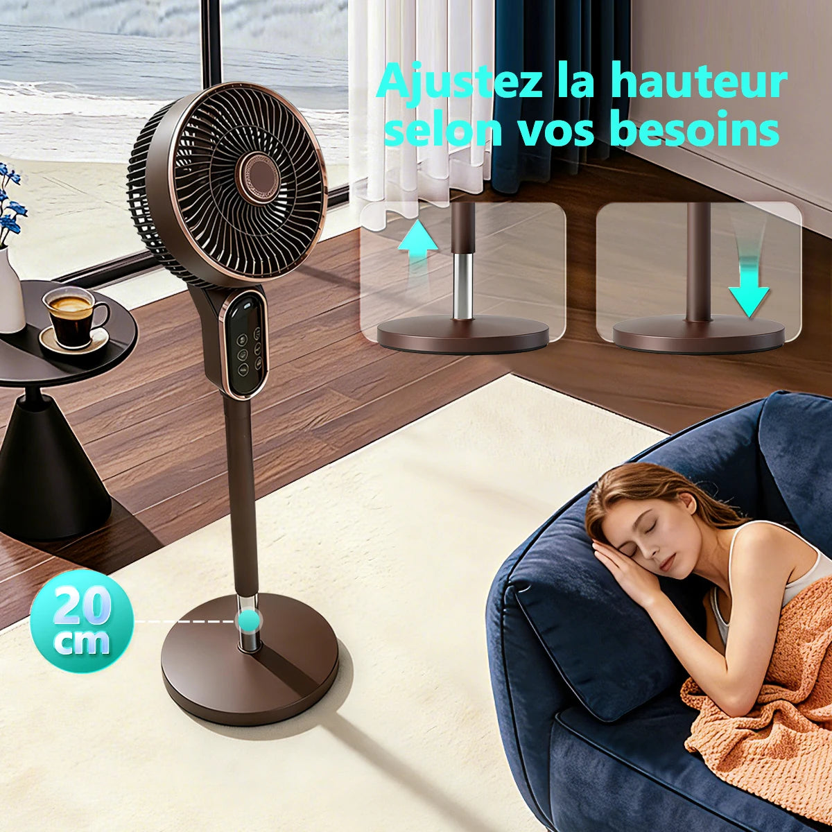Ventilateur Sur Pied Silencieux Télécommande 3 Vitesses
