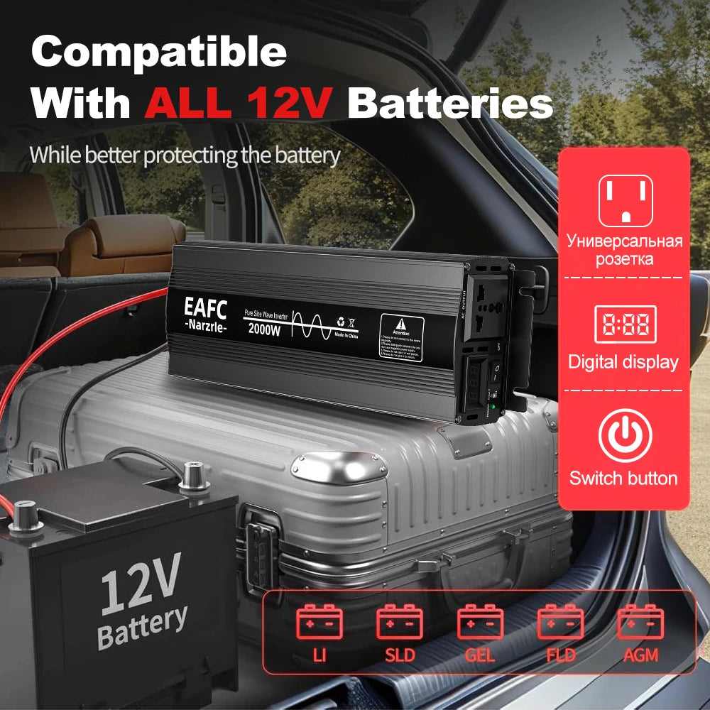 Onduleur Sinusoïdal Pur 4000W DC12V Vers AC 220V Prise UE