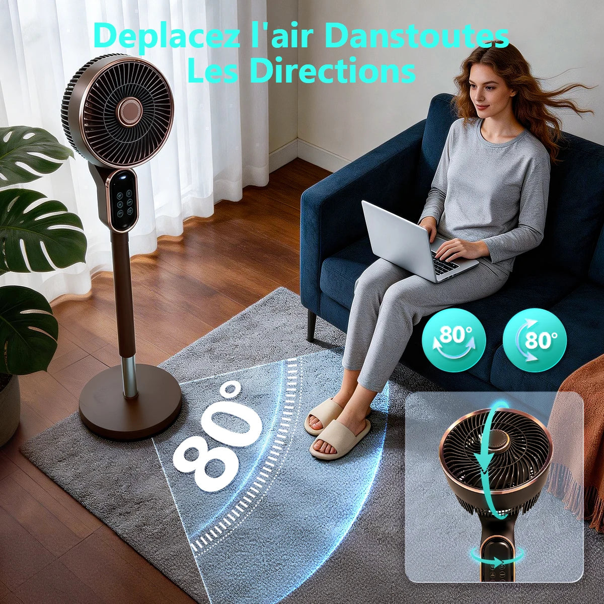 Ventilateur Sur Pied Silencieux Télécommande 3 Vitesses