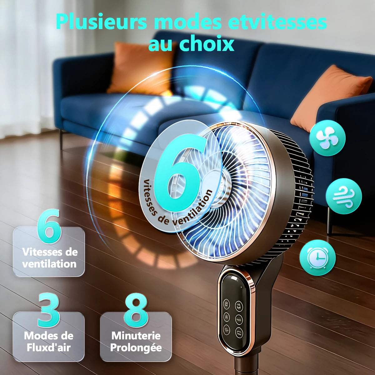 Ventilateur Sur Pied Silencieux Télécommande 3 Vitesses Noir France