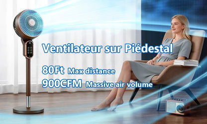 Ventilateur Sur Pied Silencieux Télécommande 3 Vitesses