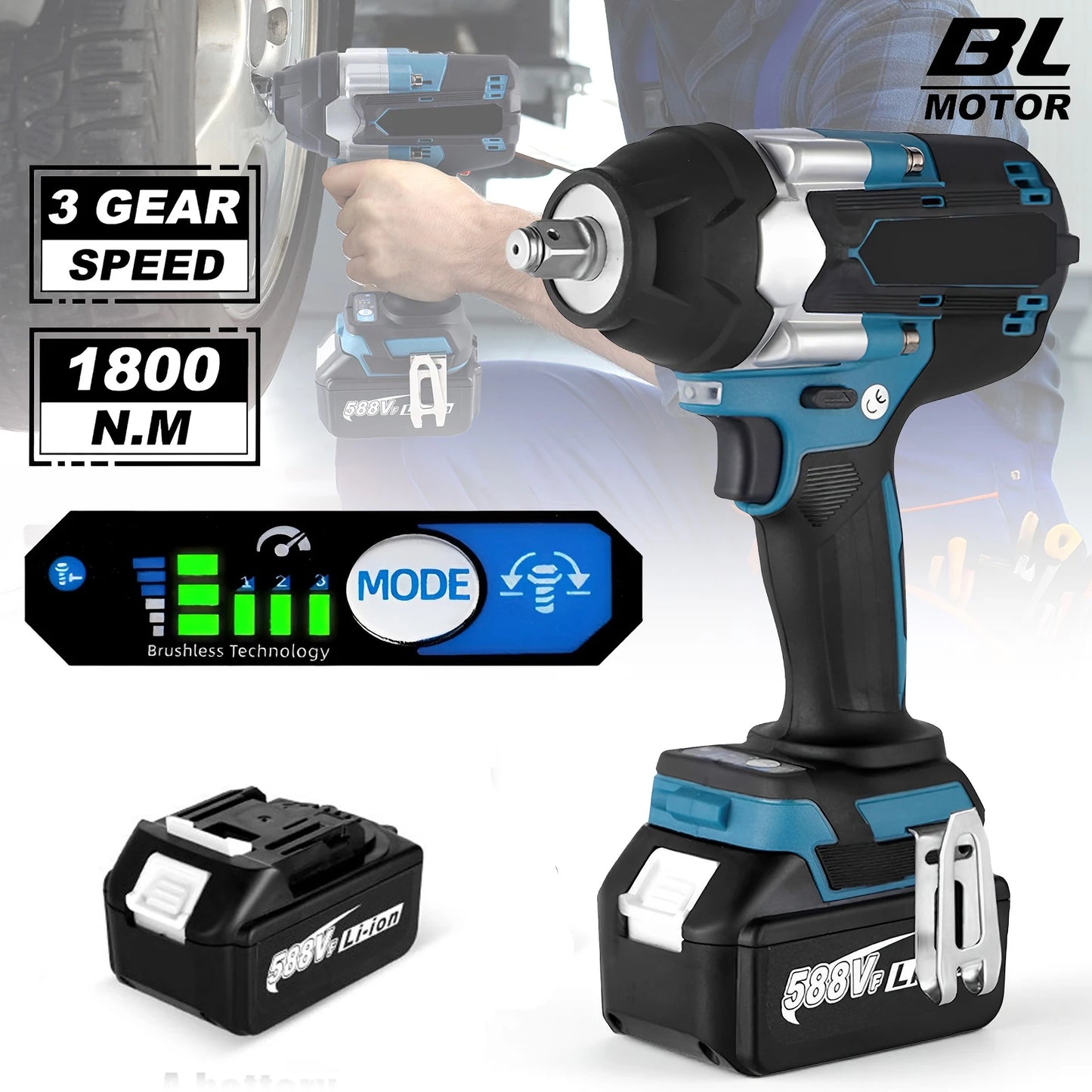 Clé À Chocs Sans Balais 1800 Nm 18V Compatible Makita Li Ion