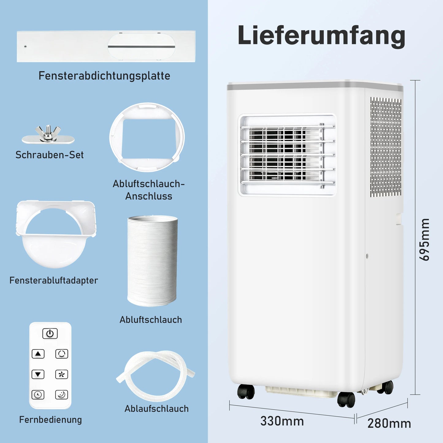 Climatiseur Portable 4 En 1 9000 BTU Air 270 M3h Déshumidification BLANC Allemagne