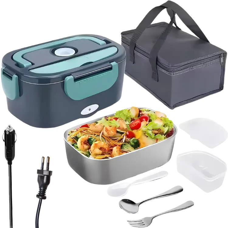 Boîte à Lunch Électrique 3-en-1 - Maison, Bureau et Voiture EU PLug (Prise Européenne) 220v avec bureau camion cette chauds chauffez cipient compartiment confort cuill domestique elle facile fourchette inclus inox isotherme lectrique lunch maison minutes nettoyer partout plastique portable pour praticit pratiques quotidien rapide repas tout voiture voiturebo